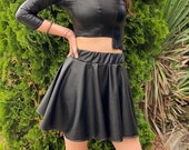 Women elegant sexy crop top faux black leather with one long sleeve sizes XS-3XS