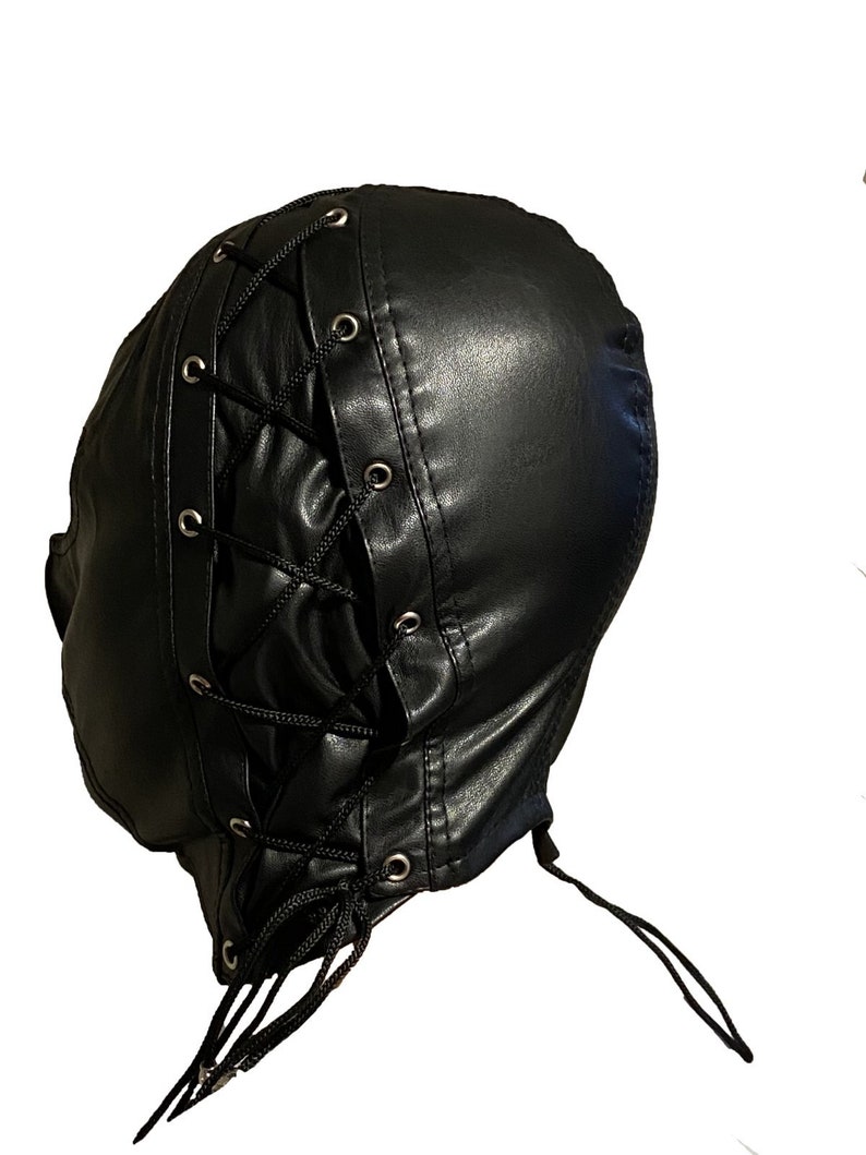 Black polyurethane fetish leather submissive slave hood mask Etsy