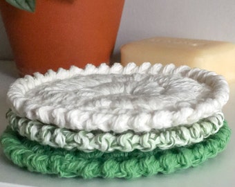 Pack of 3 Crochet Face Scrubbies, Round Face Washers, Crochet Face Cloths, Knit Facecloths, Stocking Stuffer for Women, Face Scrub Cloths