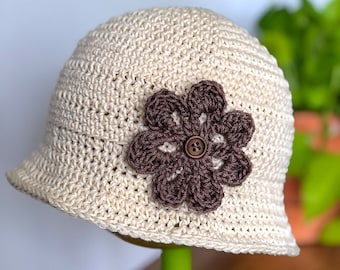 Crochet Sun Hat | Cottagecore Summer Bucket Hat | Cream Cotton Beach Hat | Summer Boho Accessories | Women's Crochet Bucket Hat | Flower Hat