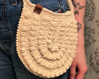 Crochet Boho Bag, Crossbody Bag, Knit Crossover Bag, Small Postman Tote, Crochet Shoulder Purse, Small Shopping Purse, Festival Wear