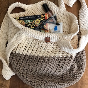 Cotton Crochet Tote Bag, French Market Bag, String Mesh Grocery Tote, Reusable Shopping Bag, Beach Carry All, Library Book Bag