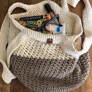 Sac fourre-tout en crochet de coton, sac de marché français, fourre-tout d'épicerie en filet, sac à provisions réutilisable, sac de plage, cartable de bibliothèque
