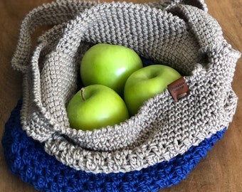 Crochet Tote Bag, Shoulder Bag, Cottagecore Tote, Crochet Purse, Blue Purse with Straps, Gifts for Her, Color Block Bag, Sustainable Bag