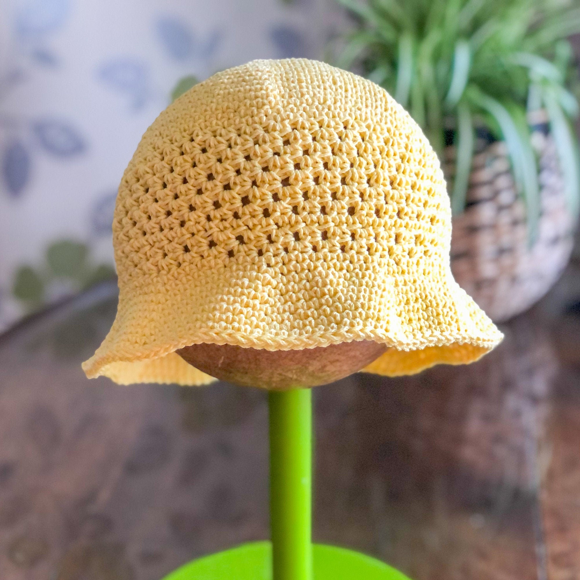 Crochet Bucket Hat Yellow Sun Hat 