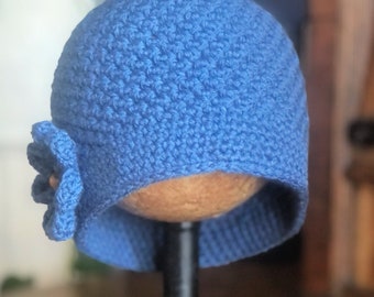 Crochet Cloche Hat, Fitted Hat with Flower, Women's 1920s Style Hat, Blue Hat, Crochet Beanie, Formal Winter Hat, Knit Hat, Gifts for Women