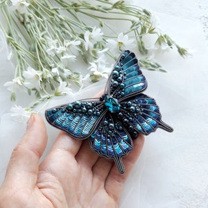 Turquoise butterfly brooch Embroidered brooch Moth brooch Butterfly jewelry