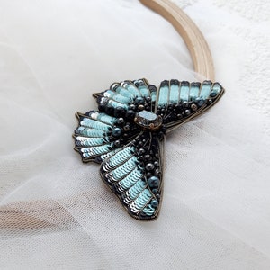 Turquoise butterfly brooch Embroidered brooch Moth brooch Insect jewelry pin