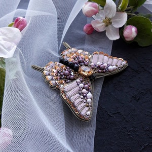 Pink gold butterfly brooch Embroidered brooch Moth brooch Insect jewelry pin