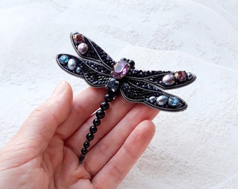 Dragonfly brooch, Insect brooch, Embroidered brooch, Handmade dragonfly,Dragonfly jewelry, Dragonfly pin