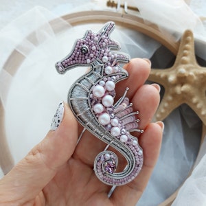 Pink Seahorse brooch Handmade brooch Sea jewelry Seahorse pin Summer jewelry Pink