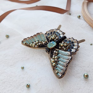 Mint gold butterfly brooch Embroidered brooch Moth brooch Insect jewelry pin