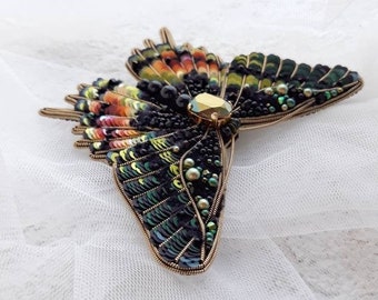 Rainbow butterfly brooch, Embroidered butterfly, Butterfly jewelry