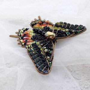 Rainbow butterfly brooch, Embroidered butterfly, Butterfly jewelry