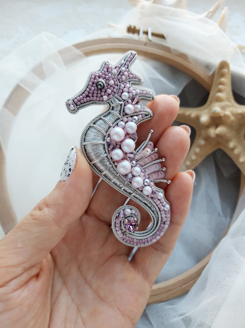 Pink Seahorse brooch Handmade brooch Sea jewelry Seahorse pin Summer jewelry Pink