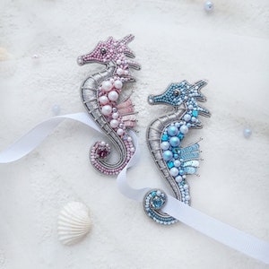 Pink Seahorse brooch Handmade brooch Sea jewelry Seahorse pin Summer jewelry image 2