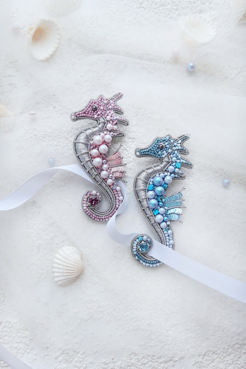 Pink Seahorse brooch Handmade brooch Sea jewelry Seahorse pin Summer jewelry image 2