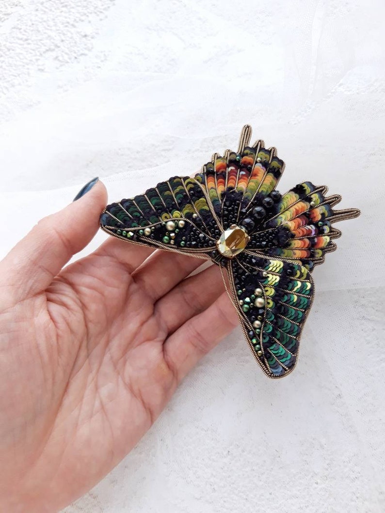 Rainbow butterfly brooch, Embroidered butterfly, Butterfly jewelry image 4