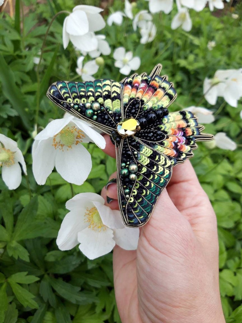 Rainbow butterfly brooch, Embroidered butterfly, Butterfly jewelry image 2