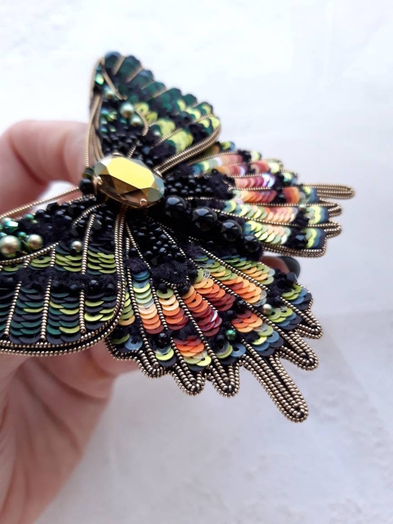 Rainbow butterfly brooch, Embroidered butterfly, Butterfly jewelry image 5