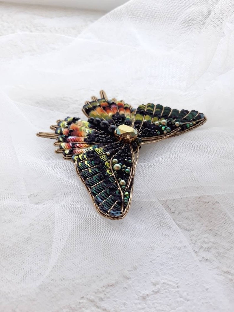 Rainbow butterfly brooch, Embroidered butterfly, Butterfly jewelry image 1