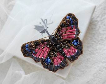 Peacock butterfly brooch Burgundy butterfly Moth Aglais Io