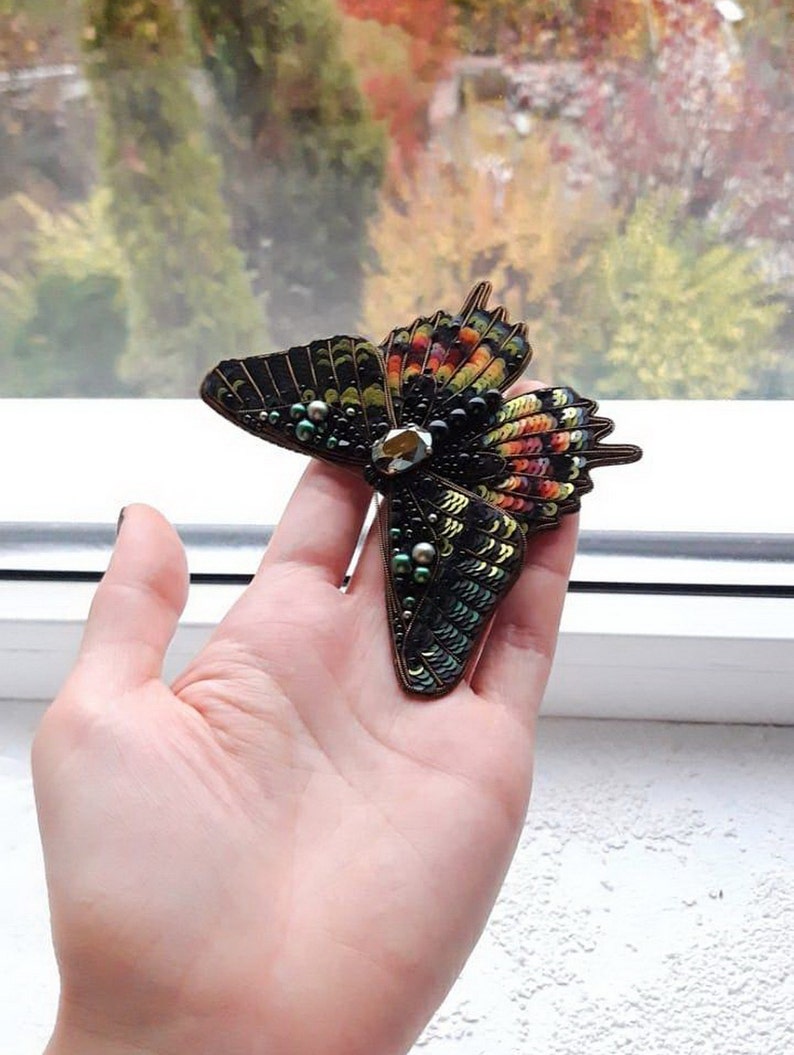 Rainbow butterfly brooch, Embroidered butterfly, Butterfly jewelry image 7