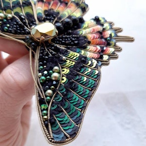 Rainbow butterfly brooch, Embroidered butterfly, Butterfly jewelry image 3
