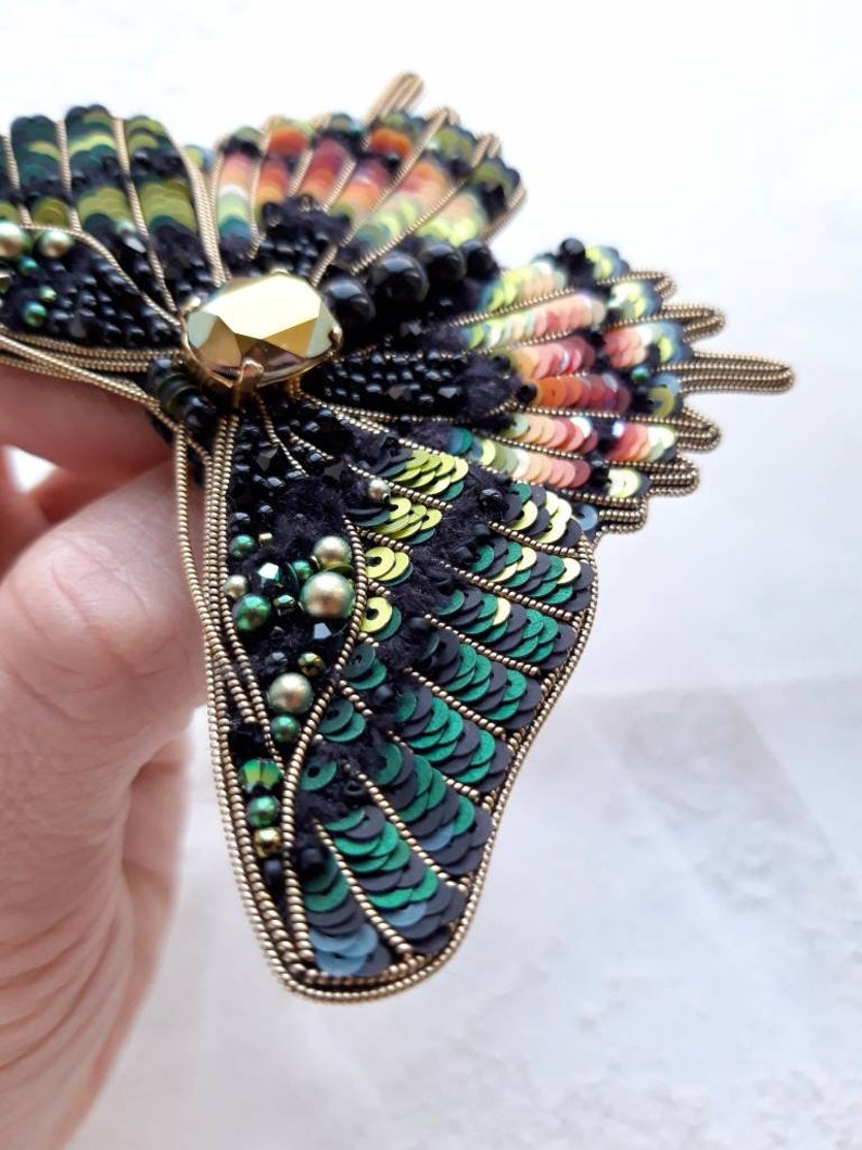 Rainbow butterfly brooch, Embroidered butterfly, Butterfly jewelry image 3