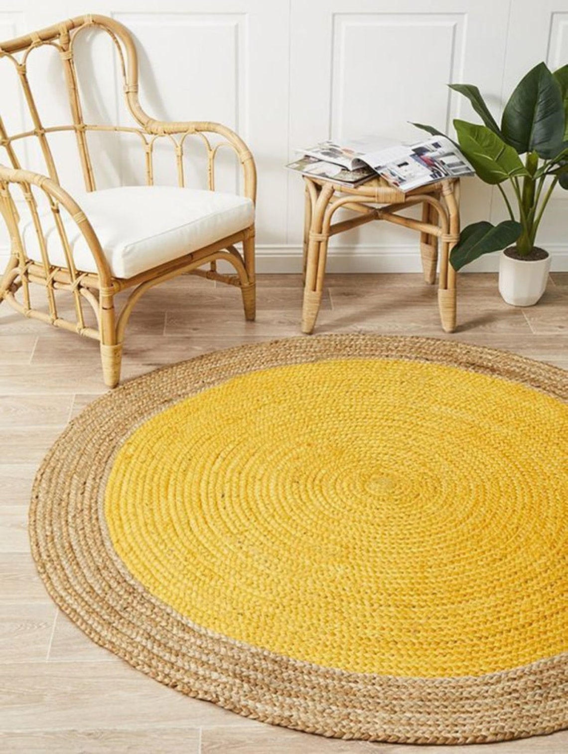 4x4 6x6 8x8 10x10 Ft. Hemp Jute Round Rug Natural Jute and Herb Dye Rug