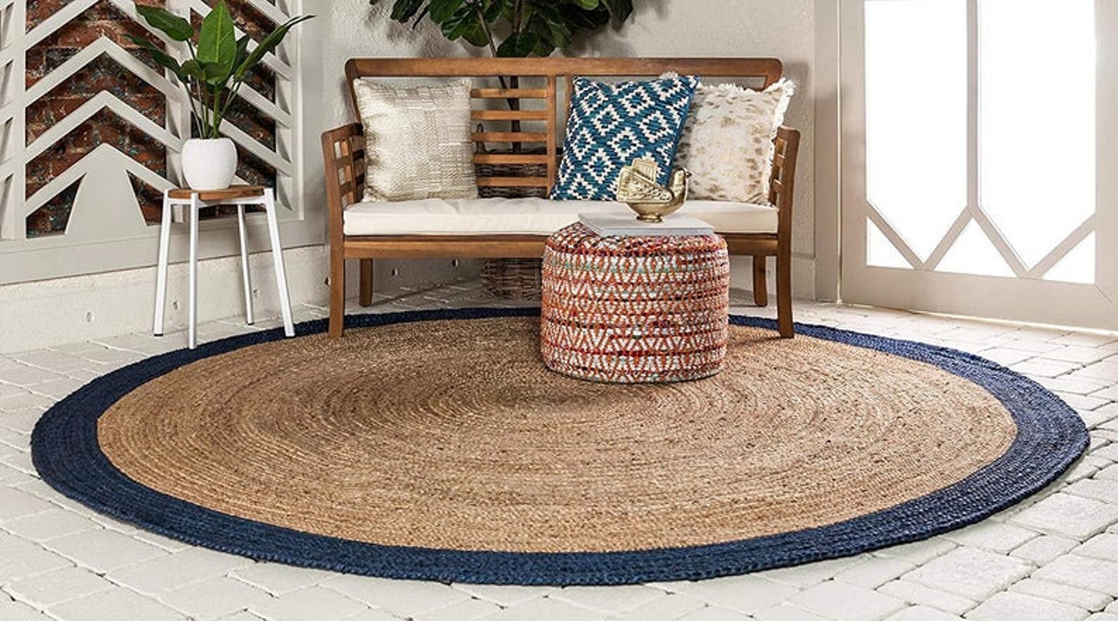 4x4 6x6 8x8 10x10 Ft. Hemp Jute Round Rug Natural Jute and Herb Dye Rug