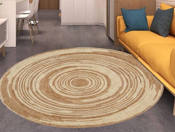 Handmade Braided Pure Jute with White Color Boundary and  Round Rugs Home Decor Bohemian Indian Carpet Floor Decor Rag Rugs