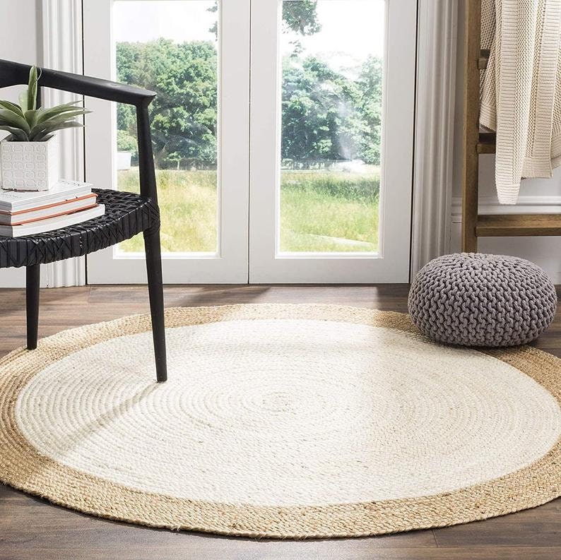 4x4 6x6 8x8 10x10 Ft. Hemp Jute Round Rug Natural Jute and Herb Dye Rug