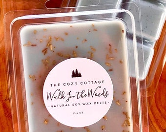 WALK IN the WOODS hand poured eco-friendly 100% soy wax melts - pine vanilla balsam peppermint wax warmer tarts - woodsy strong scented