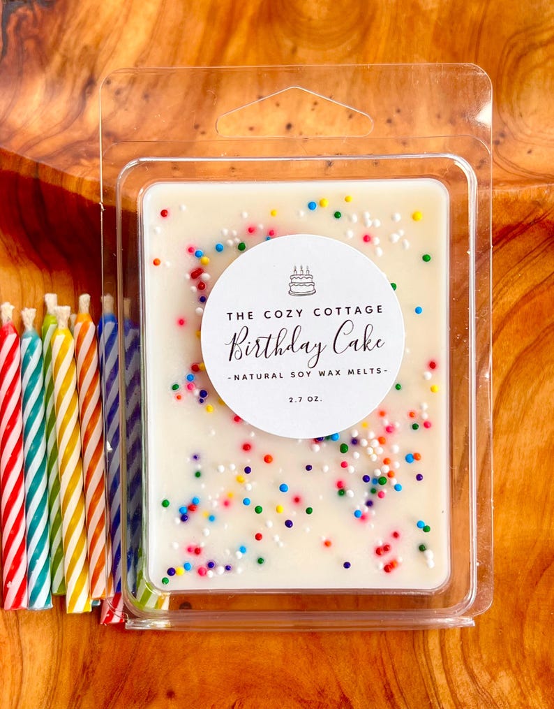 BIRTHDAY CAKE scented wax tarts - natural soy wax melts - wax tarts for warmer - birthday candle with sprinkles - fun birthday candle gifts image 1