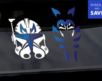 Ahsoka Captain Rex BUNDLE - 2 METALLIC Blue and White Permanent Vinyl Decals