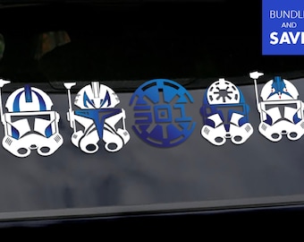 Star Wars Clone Wars 501st Bundle 1 - 5 METALLIC Blue and Glossy white Permanent Vinyl Decal