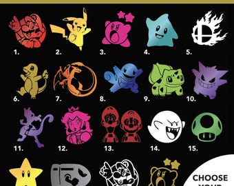 Nintendo, Mario, Pokemon - CHOOSE COLOR Permanent Vinyl Decals
