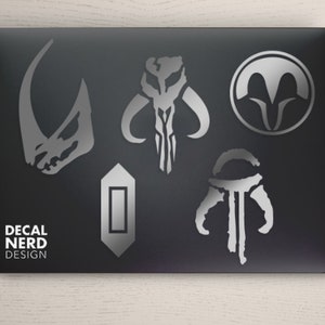Mandalorian Computer Sticker Star Wars Mandalorian Icons - METALLIC Silver or White/black Permanent ...