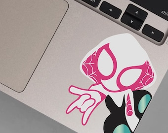 MARVEL Ghost Spider Gwen Peeking - Glossy pink metallic teal Vinyl Decal