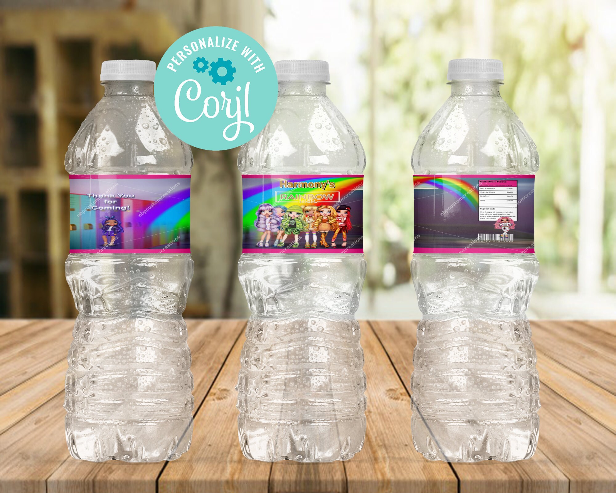 Instant Download Rainbow high 8oz water bottle label template Etsy