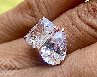 2+2 Ct Toi Et Moi Lab Grown Diamond Engagement Ring 14K Gold Anniversary Wedding Proposal Ring For Her Girlfriend Wife Birthday Gift