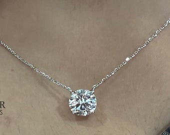 5 CT Lab Diamond Solitaire Pendant Round Cut Lab Grown Diamond Bridesmaid Pendant Solid 14K Gold Diamond Pendant Gift For Her