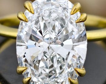 5 karaat ovale lab-gegroeide diamanten solitaire ring / enorme CVD-diamant IGI-gecertificeerd / dubbele klauw verlovingsring van 14 kt massief geelgoud