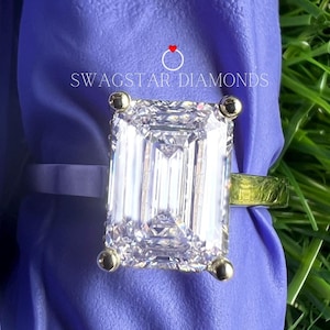 3 Carat Emerald Cut Hidden Halo Ring IGI Certified Lab Grown Diamond Ring Emerald Solitaire Diamond Engagement Ring 14k Solid Yellow Gold