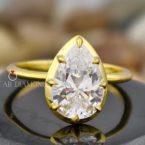 Pear Cut Engagement Ring Lab Grown Diamond, 3 CT Solitaire Diamond Ring, Prong Setting, Solid 18K Yellow Gold Ring, Anniversary Gift Ring
