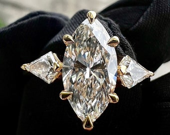 2 CT Marquise Lab Grown Diamond Ring, Kite Side Stones, Engagement Ring