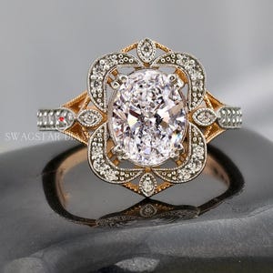Vintage style Oval Cut Engagement Ring Lab Grown Diamond, 2 CT Diamond Ring, 18K Rose Gold Ring, Wedding Ring For Bride Anniversary gift