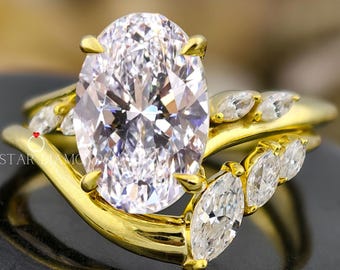 2CT Oval Cut Bridal Set Ring Lab Grown Diamond Ring Oval Cut Wedding Matching Ring Lab Diamond Engagement Ring For Bride 14k yellow Gold