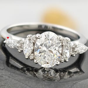 Lab Grown 1.50 CT Oval & Marquise Diamond Engagement Ring - 18K White Gold
